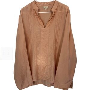 J. Jill Pure Jill 100% Silk Pink Pintuck V-Neck Blouse Size XL